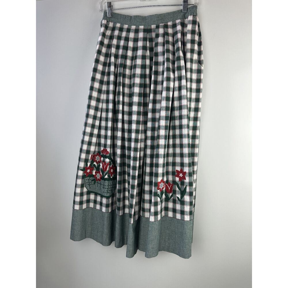 Perry Landhaus Pleated Maxi Skirt German Green Gingham Plaid Country Prairie 38 - Picture 14 of 16